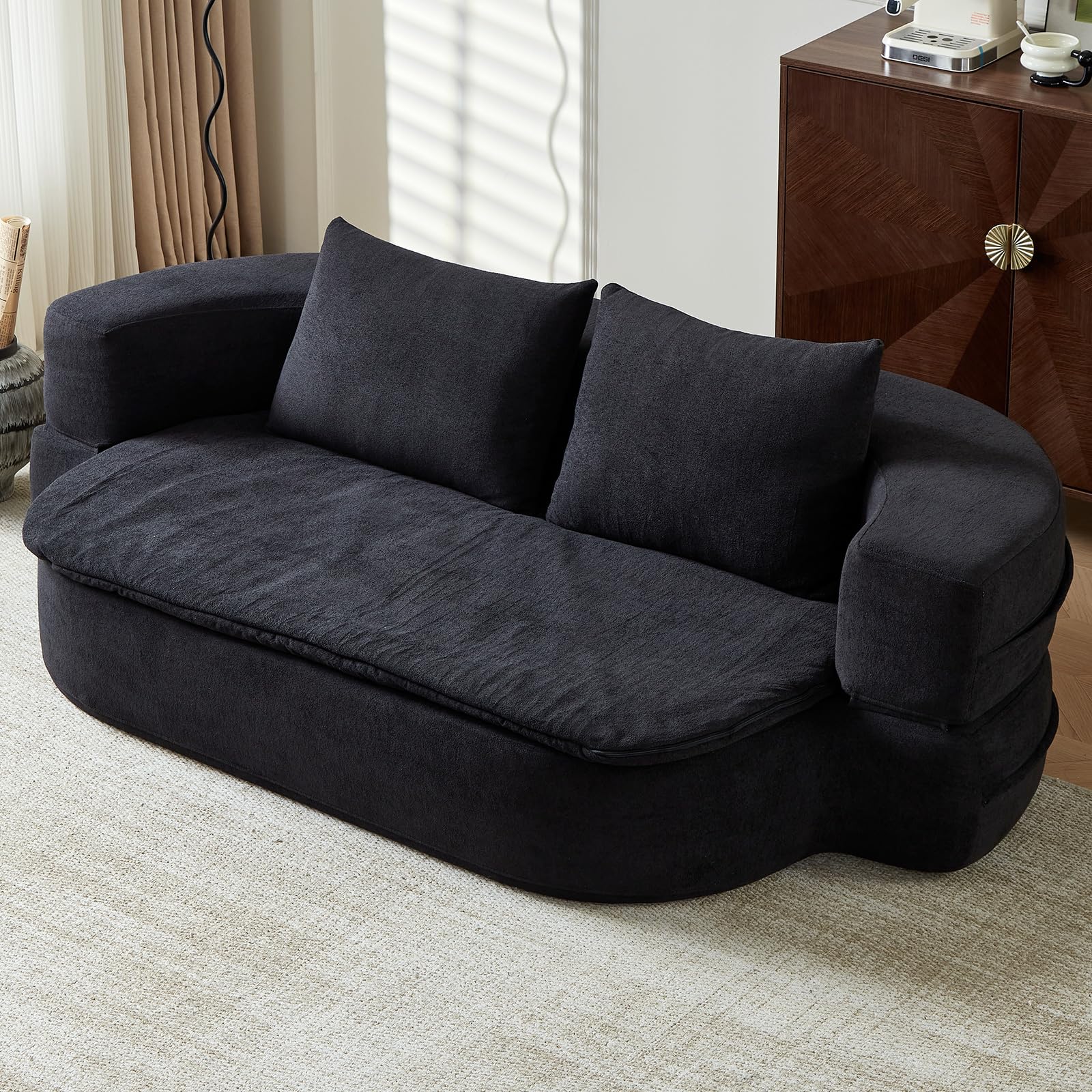 Photo 1 of **DIRT**UKMTUET 79" Convertible Folding Sofa Bed, Boneless Sleeper Sofa Couch for Small Spaces, Futon Couch Bed with Pillow & Blanket, Comfy Modern Memory Foam Sofa for Living Room & Bedroom (Black)