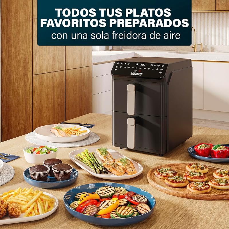 Fritadeira de ar empilhada, fritadeira dupla, 11,2 L, 3000 W, design vertical, função sincronizada, revestimento sem PFAS, preto, 01.182278.01.001