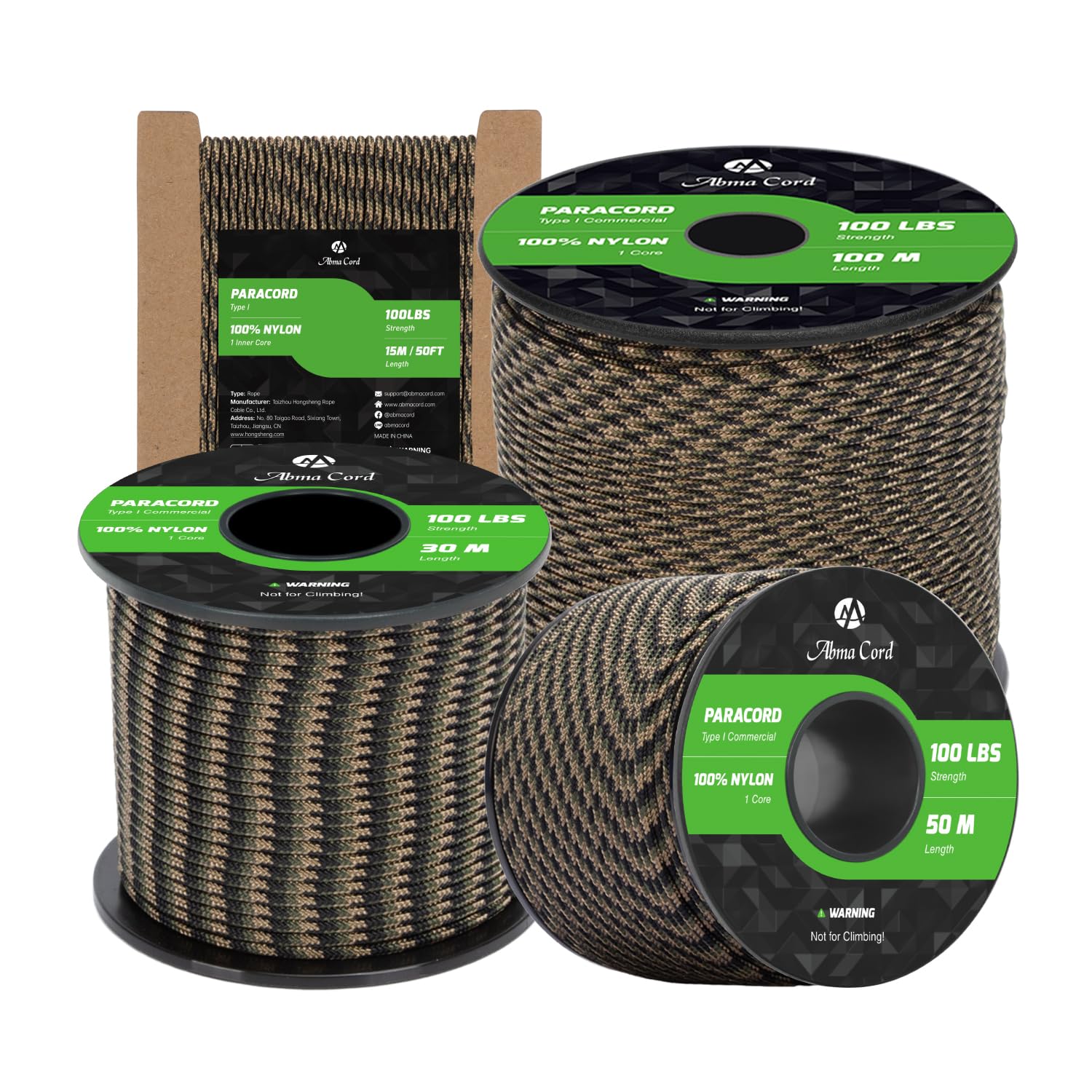 Abma Cord Paracord 2mm 30m 100% Nylon Rope 1 Strand Type I Parachute Cord - Max. 45kg (100lbs) - Tactical Camo