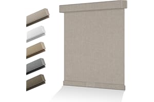 HOTSOON Blackout Linen Roller Shades for Windows Cordless Room Darkening Roller Blinds Easy to Install with Cassette Valance Black Out Window Shades for Home Office, Light Brown,22" W x 56" H