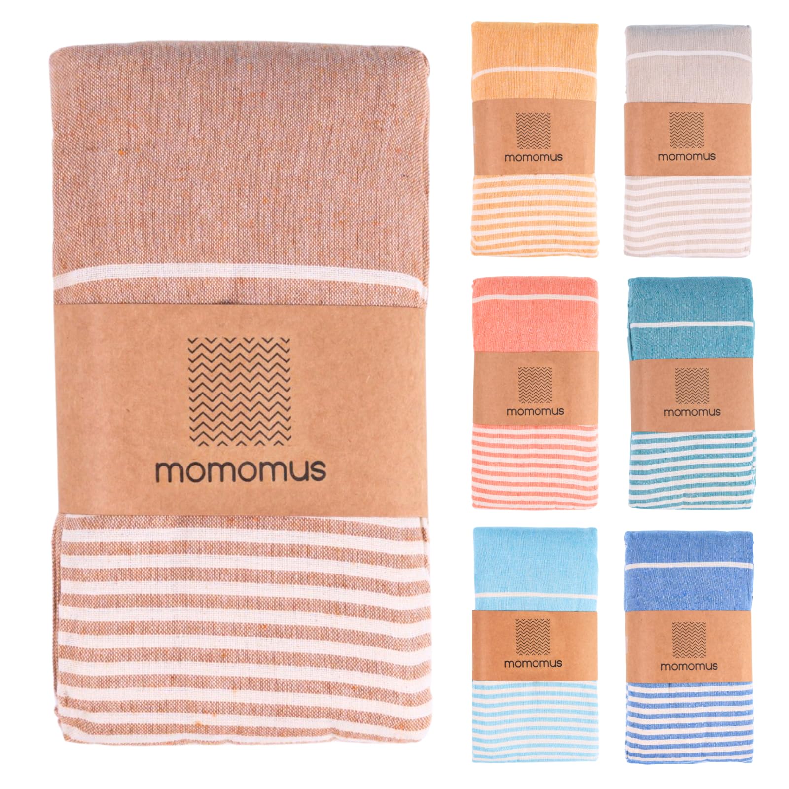 MOMOMUS Fouta XXL, Extra Large Beach Towel for Adults - Beach Picnic Blanket - 100% Cotton, with Fringes and Sand Free - Brown, 210x240 cm