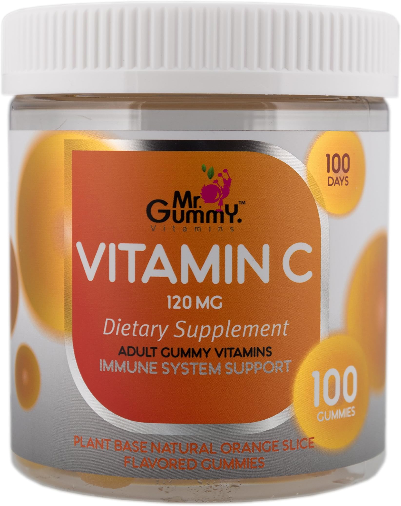 Mr Gummy Vitamins C Slices Supplement | All Natural Orange Flavored Chewable Gummies | Support Your Immune System | [100 Gummies, 100-Day Supply] | for Men and Women