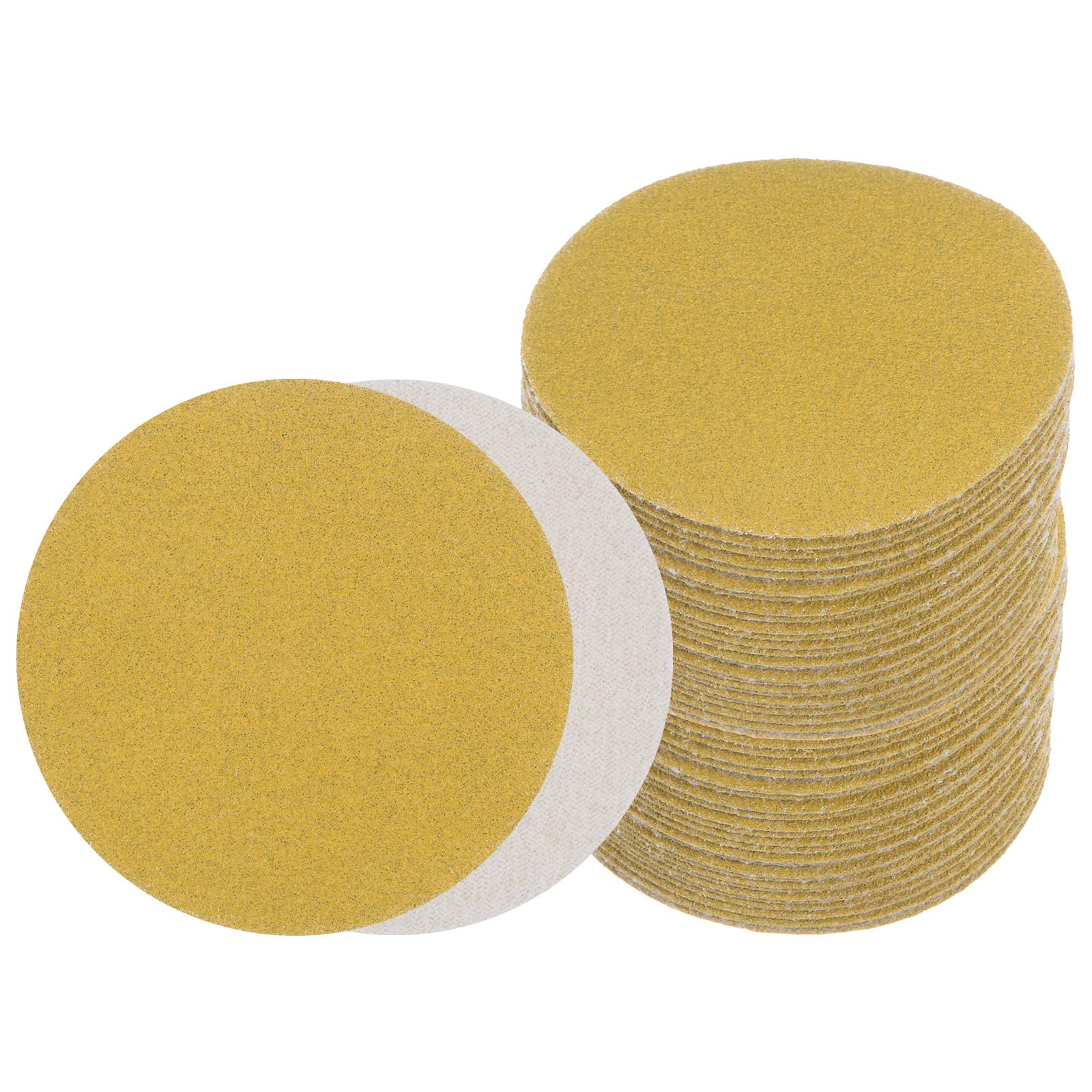 Kozelo 50pcs No Hole Sanding Discs- [ 3 Inch 120 Grit ] Round Hook and Loop Grip Sanding Pads Sheet Sandpaper for Automotive Woodworking Metal Polishing Use| Gold, Aluminum Oxide