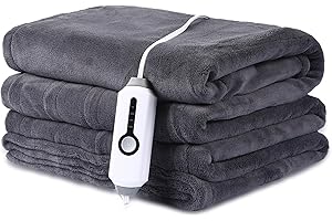 DUODUO Heated Electric Blanket 62"x84" Twin Size Warm Coral Fleece with 4 Heat Settings & 10 Hours Auto Shut Off Overheating Protectsion - Black