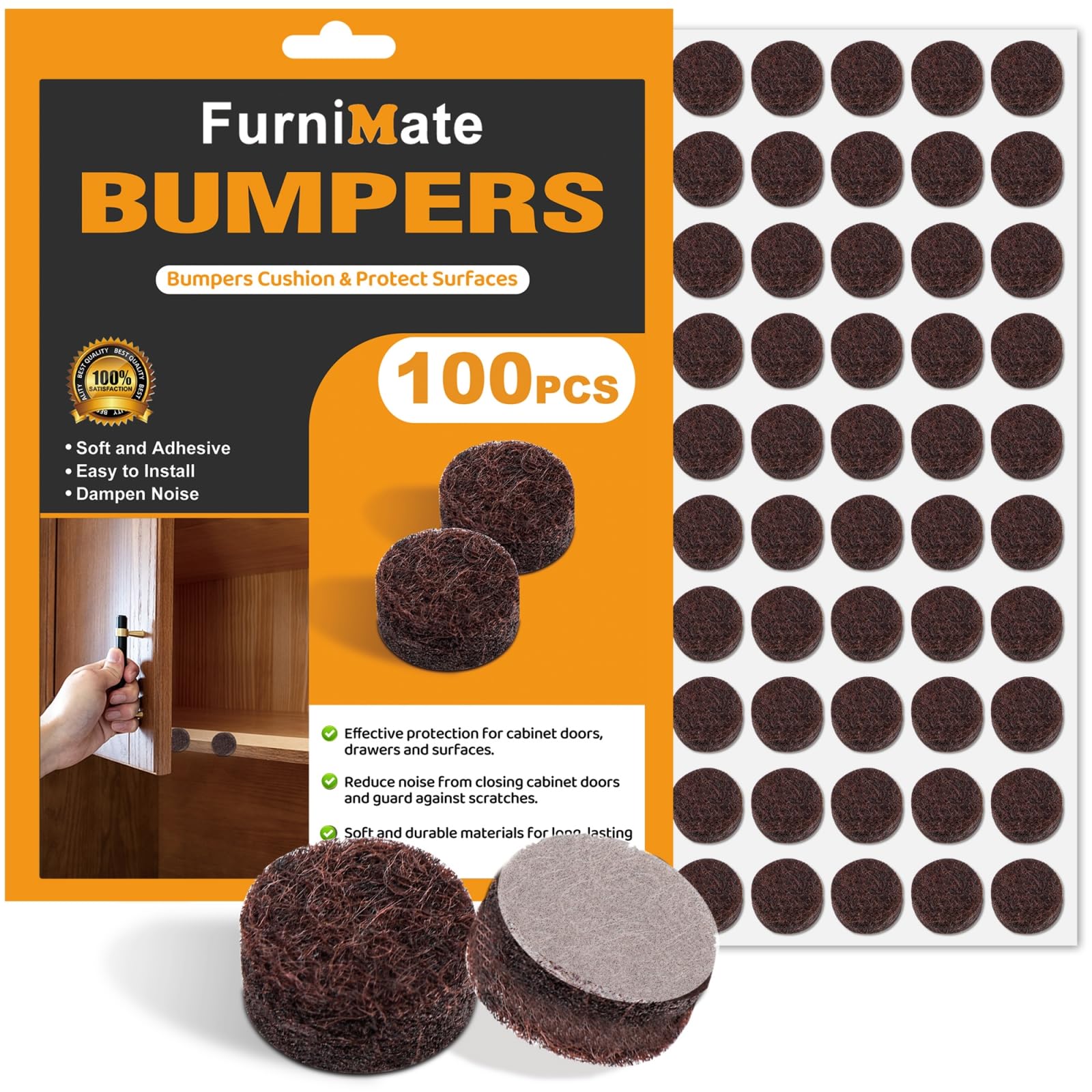Photo 1 of Felt Cabinet Door Bumpers - Small Felt Pads for Cabinet Doors, 3/8" Diameter 100PCS, 5mm Thick Self Adhesive Brown