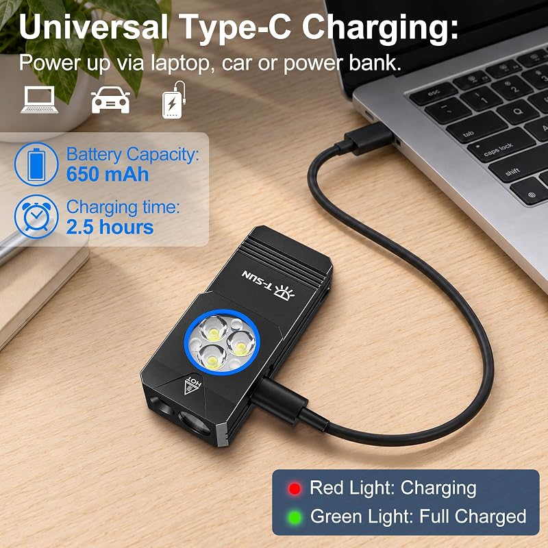 Mini Lampe Torche LED Rechargeable 650mAh, 11 Modes, Magnétique, IP66