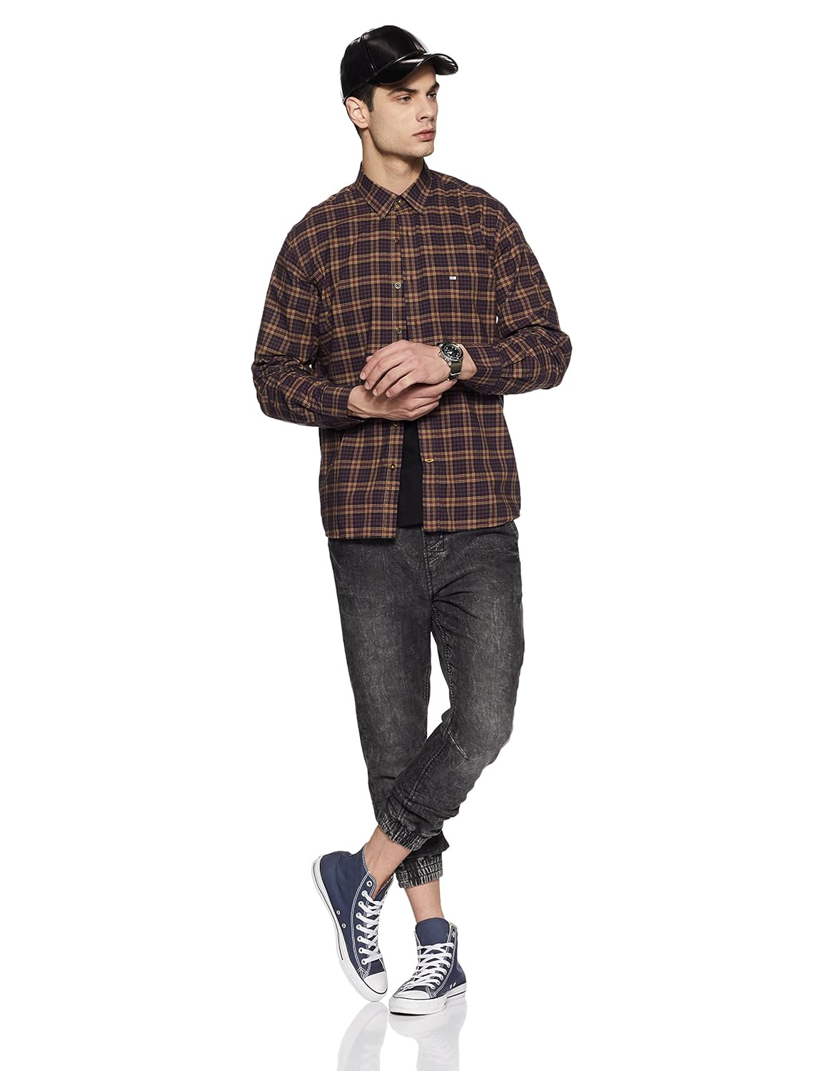 arrow sports men's checkered regular fit cotton casual shirt