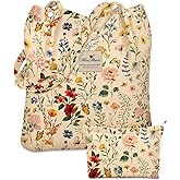 Miss Adola Aesthetic 2 Pack Corduroy Tote Bag - with Makeup Pouch Bag for Women Reusable Grocery Bag for Gym, Travel, Work