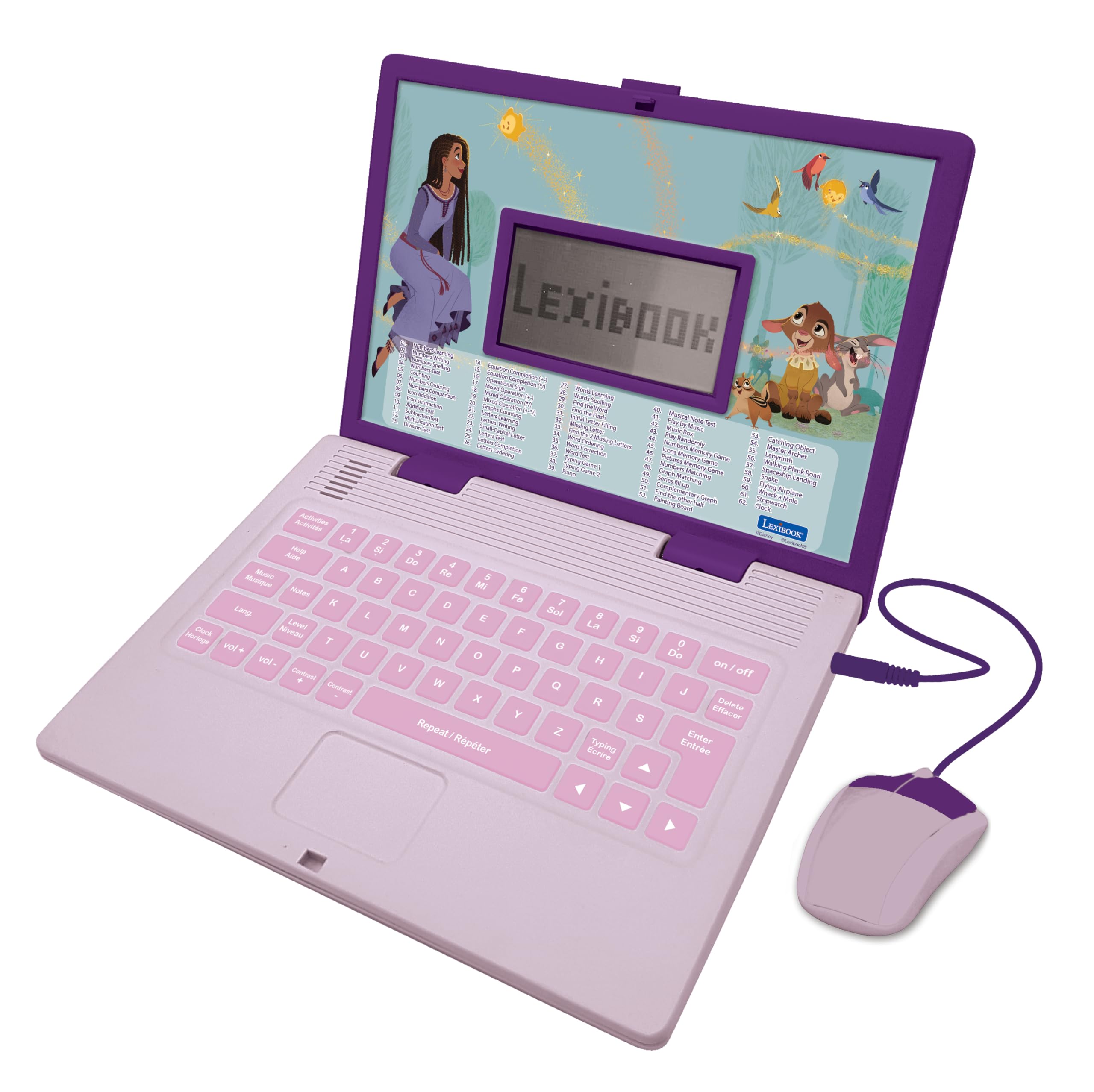 LEXIBOOK, Disney Wish, Educational and Bilingual Laptop in English/French, Toy for children with 124 activities to learn, play games and music, Purple, JC598WIi1 — image 1