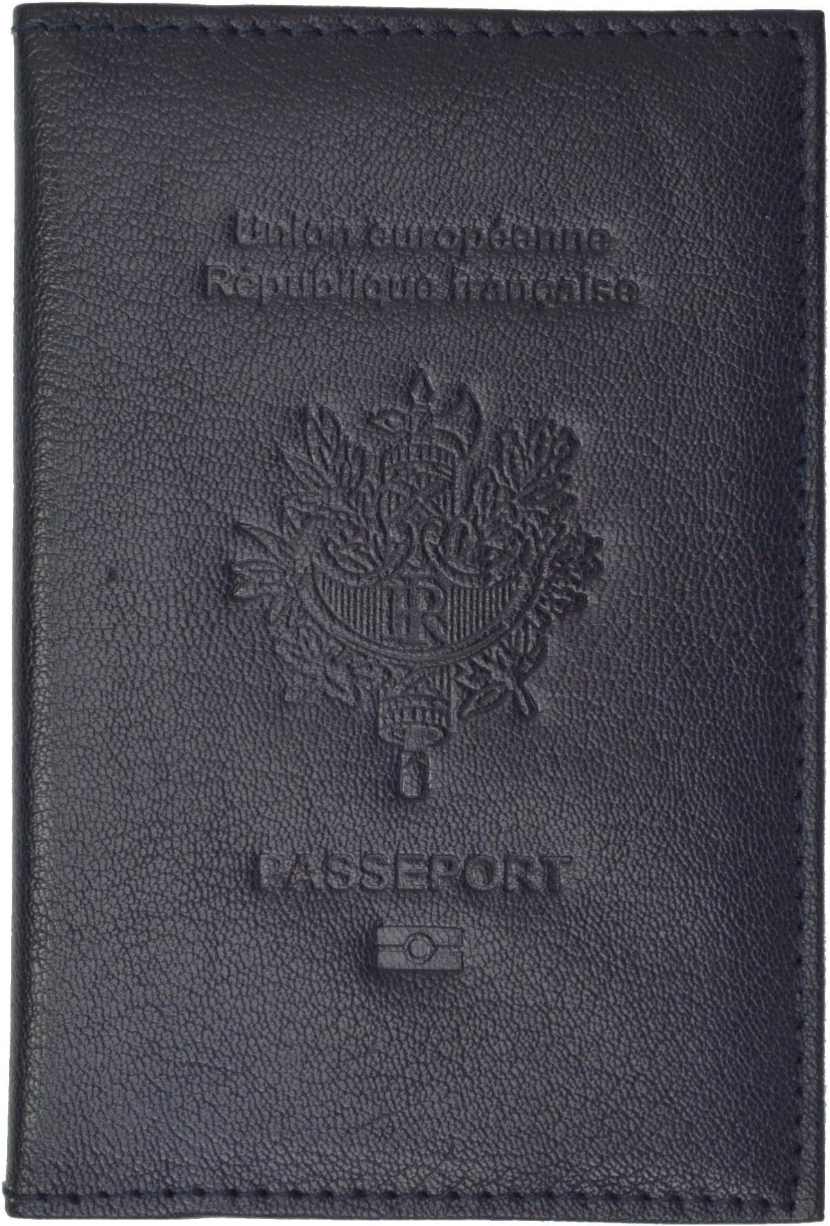 France Passport Cover with Credit card Holder Genuine Leather Travel Wallet with Embossed REPUBLIQUE FRANCAISE