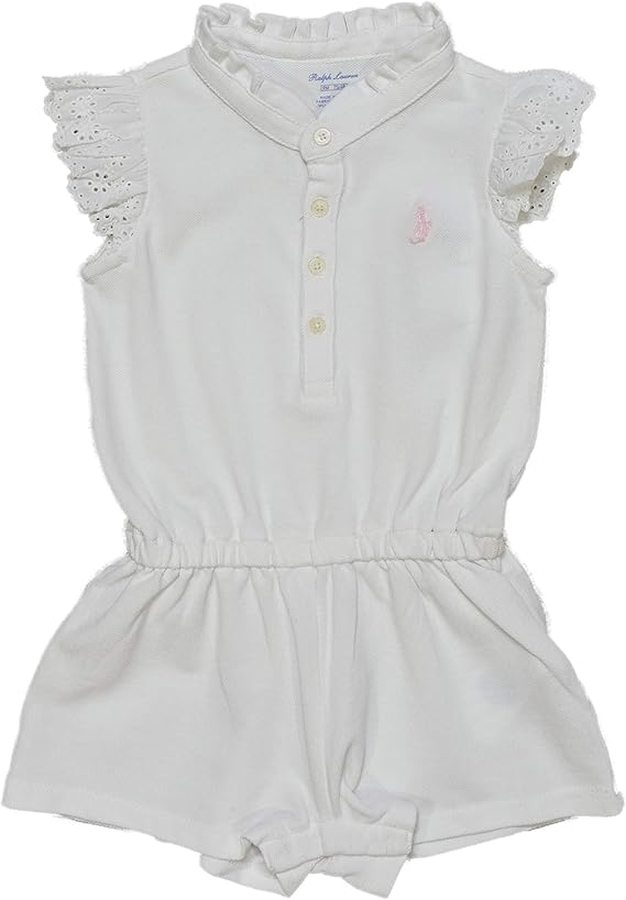 Amazon Co Jp ラルフローレン Ralph Lauren ベビー 女の子 フラッタースリーブ ロンパース Flutter Sleeve Mesh Romper ホワイト White 6m 並行輸入品 服 ファッション小物