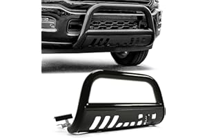 KUAFU Bull Bar Front Bumper Grille Guard Protector w/Skid Plate Compatible with 2009-2018 Dodge Ram 1500 2019-2023 Dodge Ram 1500 Classic Brush Guard Brush Push Bar Black Steel Light Mount