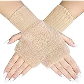 Eeuwigegelofte Fleece Soft Winter Fingerless for Women Warm Solid White Knitted Wrist Mittens Womens Arm Warmer