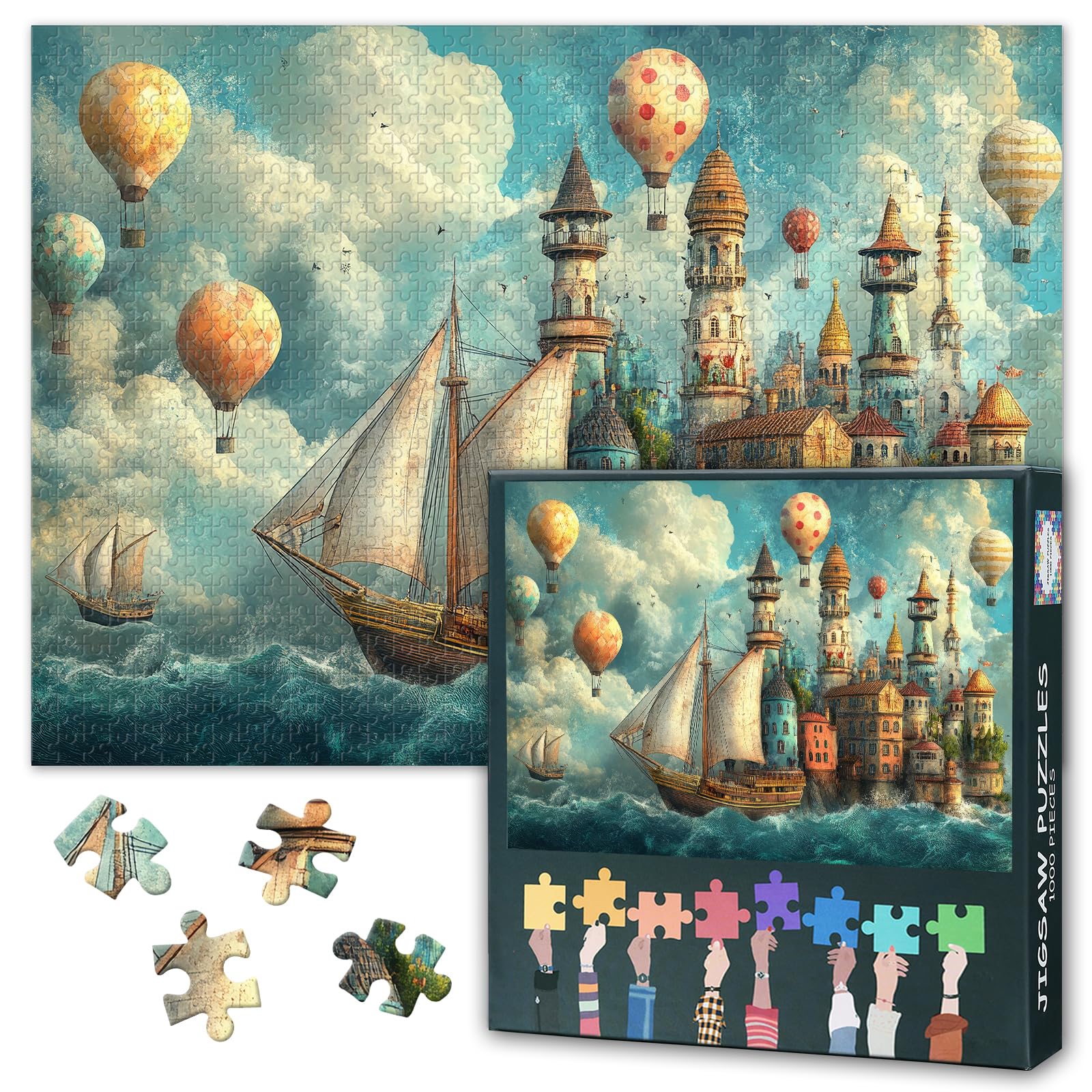 1000 Piece Jigsaw Puzzles Fantastical Journey Puzzles for Adults 1000 Pieces Fantastical Ships Jigsaw Puzzle Hot Air Balloons Adult High difficulty Puzzle Finished Size 50 x 70 cm