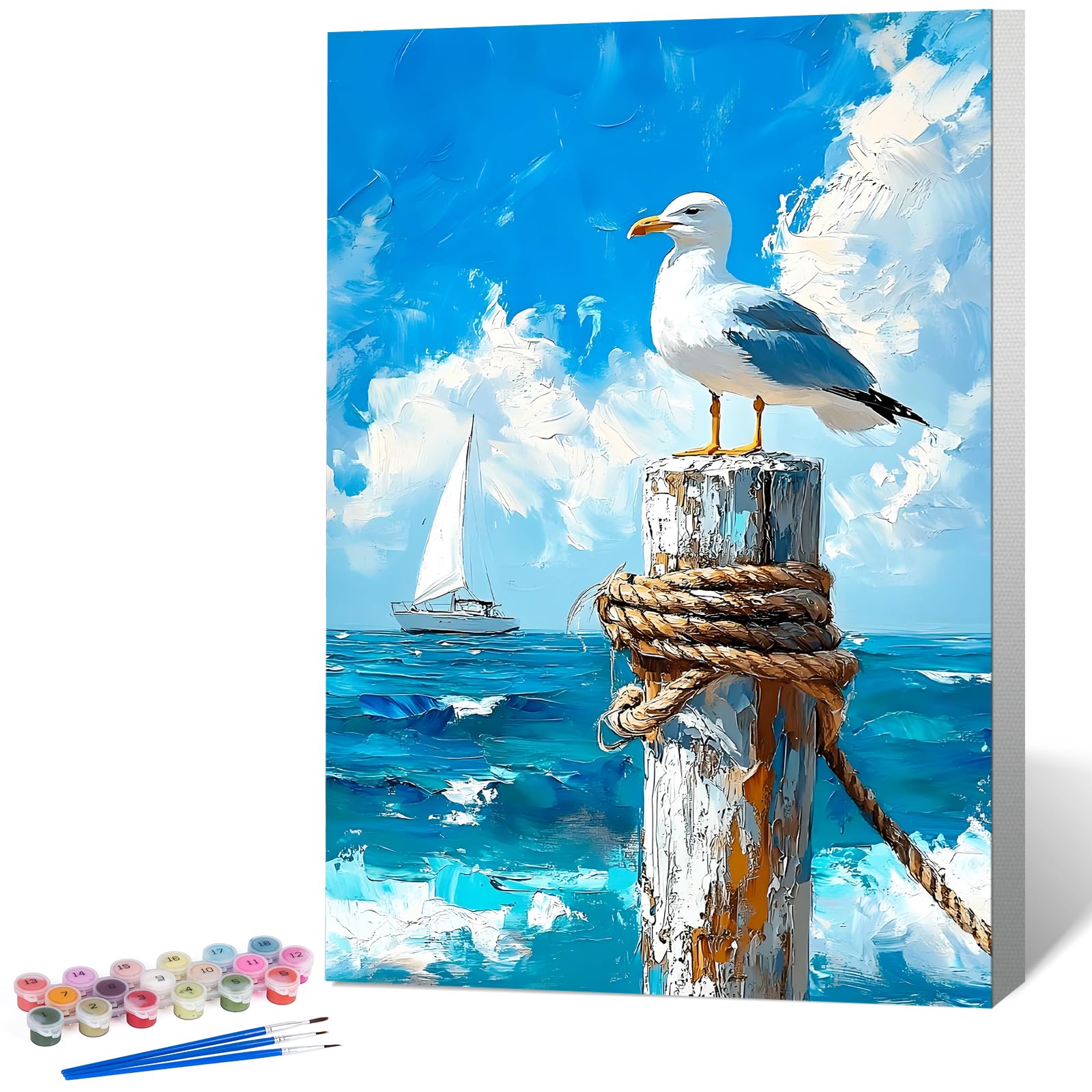 Paint by Numbers for Adults with Frame Seagull, Painting by Numbers for Adults with Frame Seascape, DIY Acrylic Framed Adult Paint by Number Canvas Kits, Perfect for Home Decor Gift 8 X 12 Inch