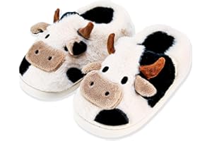 NZFUN Cow Slippers for Women and Men, Fluffy Cute Cozy Cartoon Cow Cotton House Slipper Womens Milky Cows Animal Preppy Funny Furry Kawaii Bedroom Pillow Cloud Slippers for Women Indoor and Outdoor