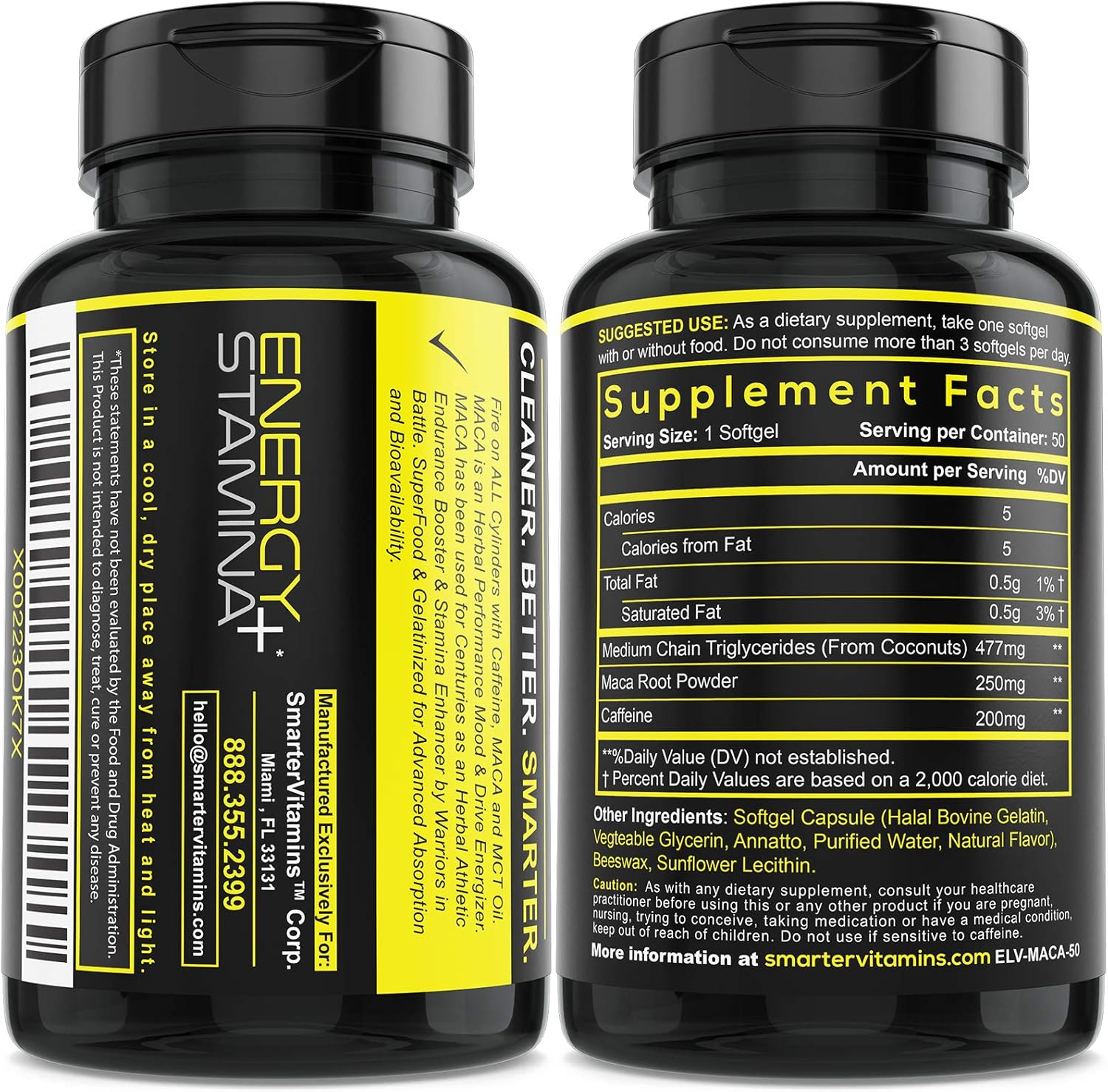 (3 Pack) Energy Pills with MACA Root - 200mg Caffeine Pills for Endurance, Stamina & Mood, PreWorkOut, Focus & Energerize W/Coconut MCT Oil, 50 Liquid Softgels: Health & Personal Care