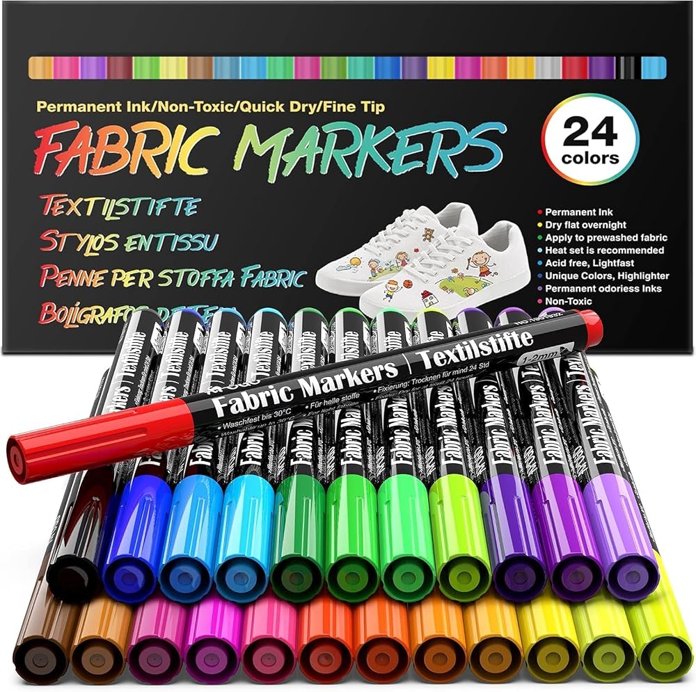 APOGO 24 Fabric Pens Permanent for T-Shirts, Bags, Shoes & Crafts
