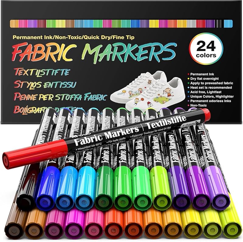 APOGO 24 Fabric Pens Permanent for T-Shirts, Bags, Shoes & Crafts