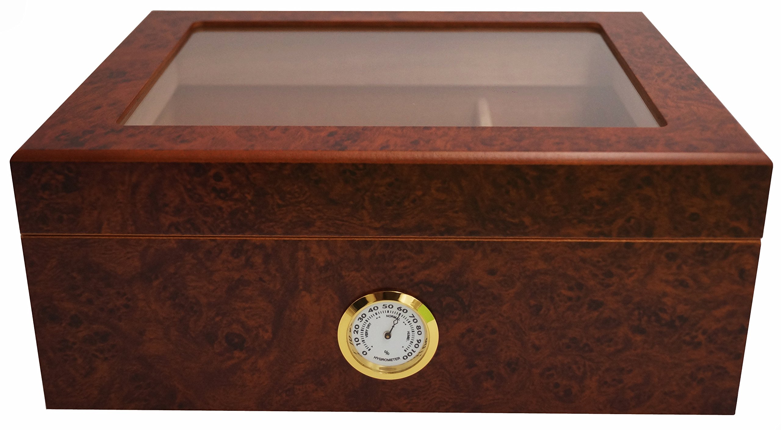 GERMANUS Cigar Humidor Desk I for approx. 50 Cigars, Brown, with Hygrometer and Humidifier and GERMANUS Manual