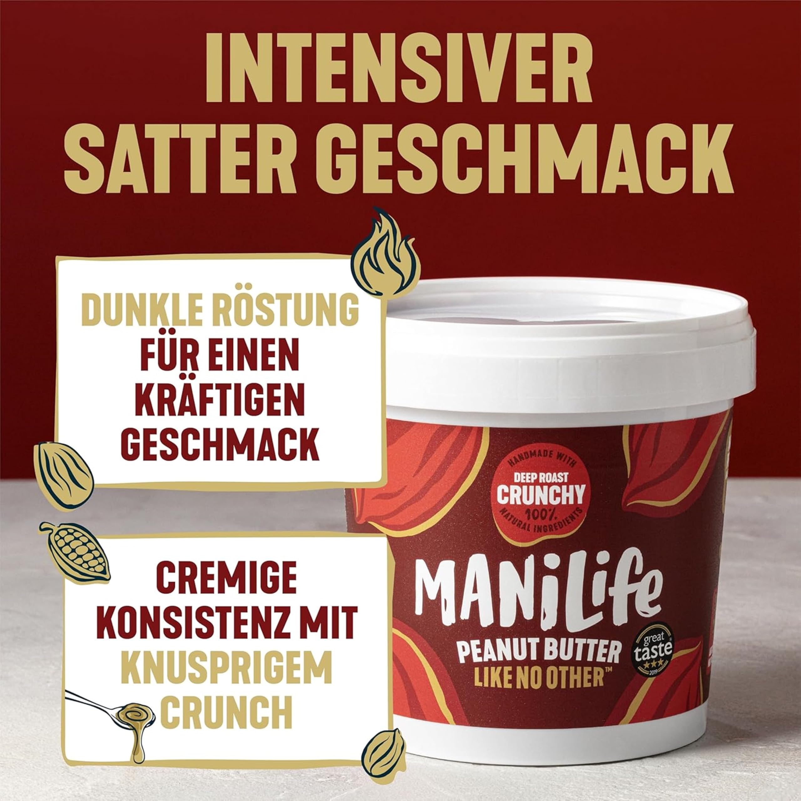 ManiLife Crunchy Erdnussbutter 900g, Deep Roast | Protein, Ohne Zuckerzusatz & Ohne Palmöl | Peanut Butter aus Single Origin Argentinischen Erdnüssen Hergestellt (Verpackung Kann Variieren) 2