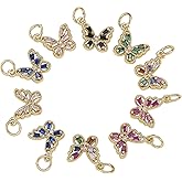 KitBeads 5pcs Random Cubic Zirconia Butterfly Charms Real Gold Plated Colorful Butterfly Mini Charms for Jewelry Making