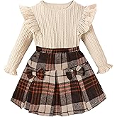 EuquixZeph Toddler Girl Clothes Fall Winter Outfits Little Girl 2Pcs Ruffle Long Sleeve Knit Sweater Shirts Plaid Skirts Set