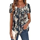 Zeagoo Women Tunic Tops Dressy Casual Summer Short Sleeve Shirts Floral Loose Fit Pleated Boho Top S-XXL