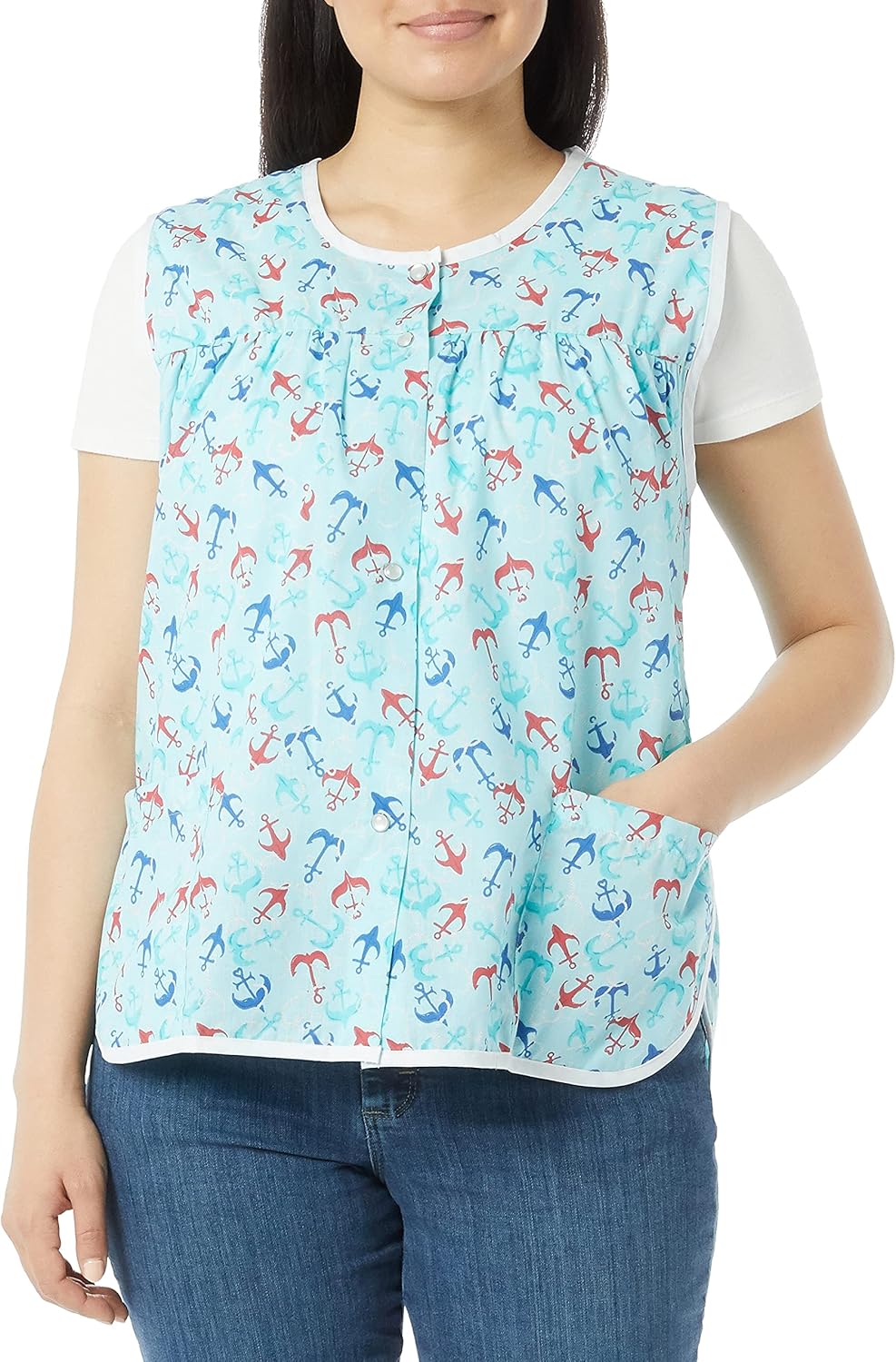 Patterned Women’s Snap Front Cobbler Apron Vest with Two Patch Pockets