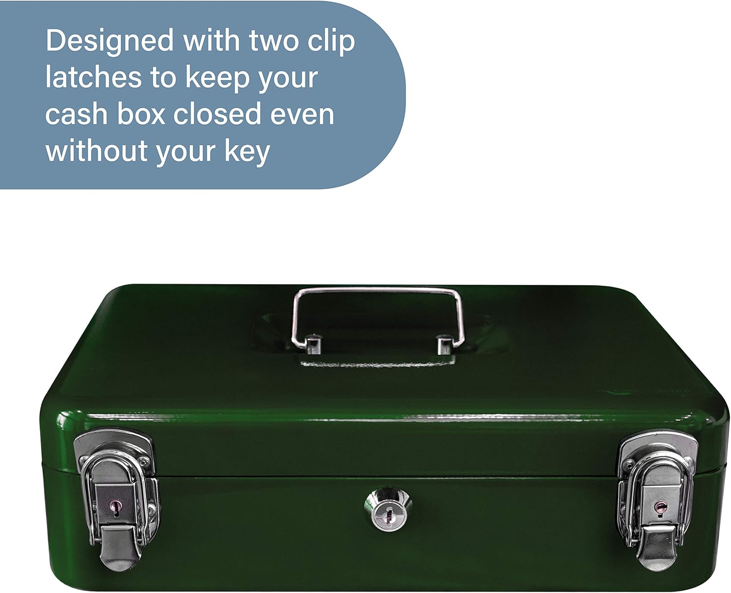 Certus Global Large Green Cash Box with Money Tray, Secure Lock, Cantilever Coin Tray 4 Bills/ 5 Coins (Green) : Office Products