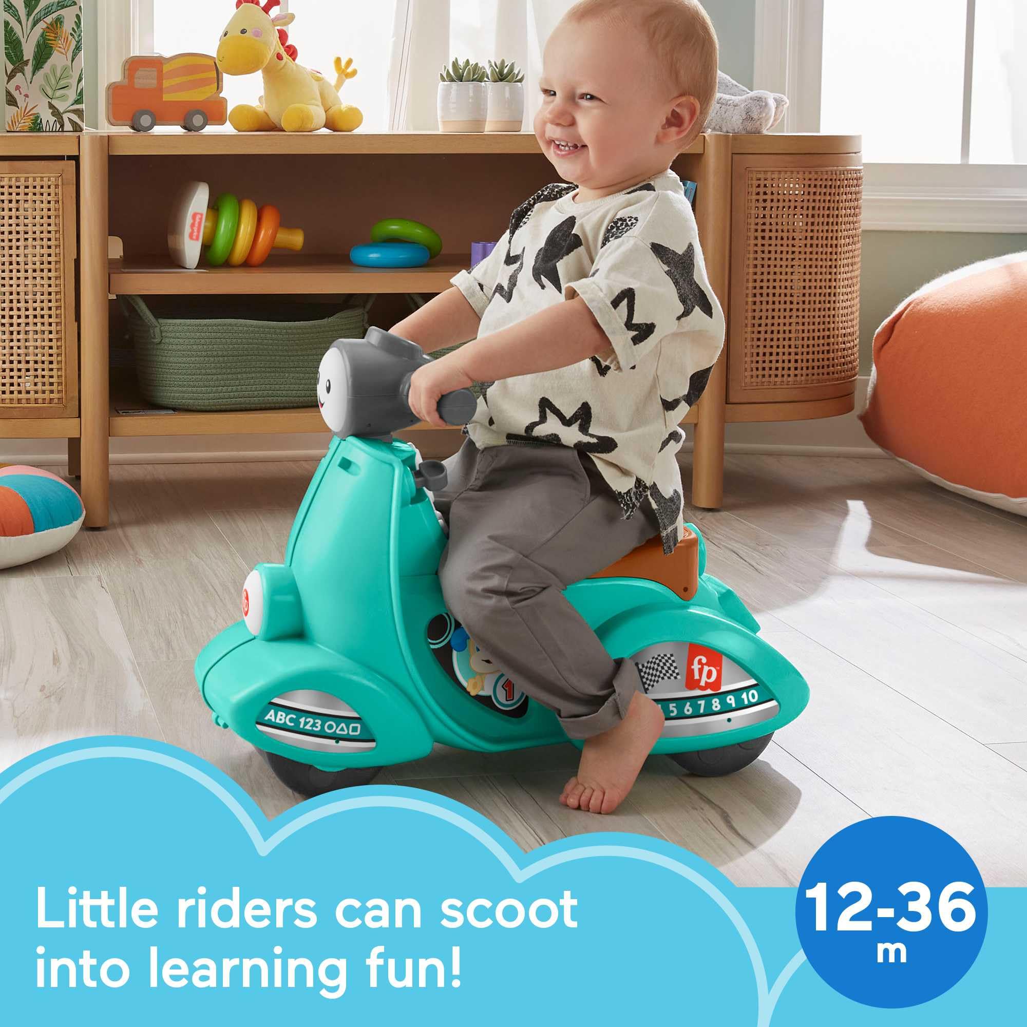 Fisher-Price Toddler Ride-On Toy Laugh & Learn Smart Stages Cruise Along Scooter with Lights Music & Learning for Infants Ages 1+ Years (Amazon Exclusive)