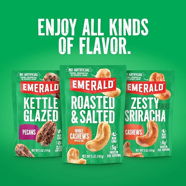 EMERALD NUTS MIXED NUTS VARIETY PACK 18CT (1-PACK) , 100-CALORIE INDIVIDUAL PACKS , FEATURES DRY ROASTED ALMONDS, NATURAL ALMONDS & WALNUTS, AND ROASTED & SALTED CASHEWS
