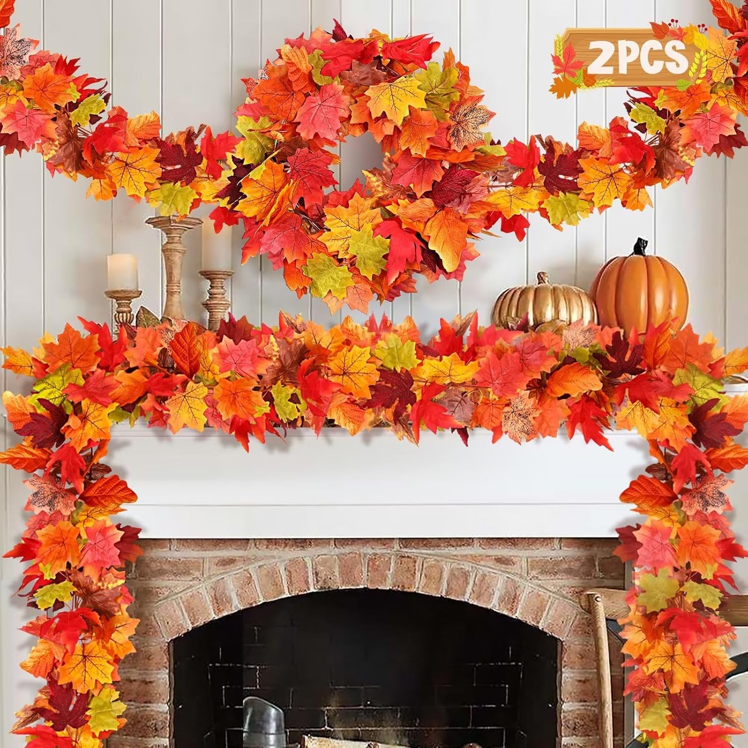 Wreaths, Garlands & Swags - Palmatte 2 Pack Thanksgiving Fall Decorations for Home Porch, 5.8ft Indoor Outdoor Fall Decor Autumn Harvest Garland Leaves Fake Vines Room Decor Wedding Party Friendsgiving Decorations (Multicolor)