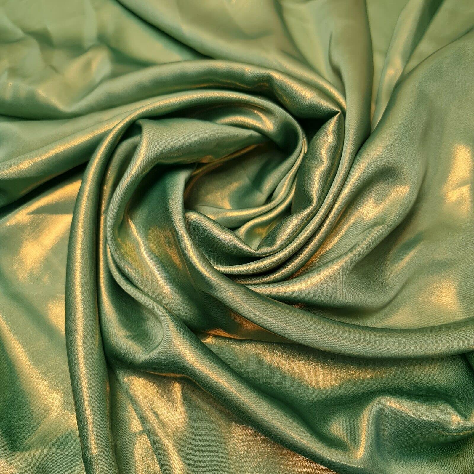 Lightweight Gold Shimmer Polyester Silk Charmeuse Silky Satin Finish, Dressmaking, Bridal, Prom, Décor - Craft Fabric Material 58" - 150 cm Wide Sold in Various Pre - Cut Lengths (Mint)