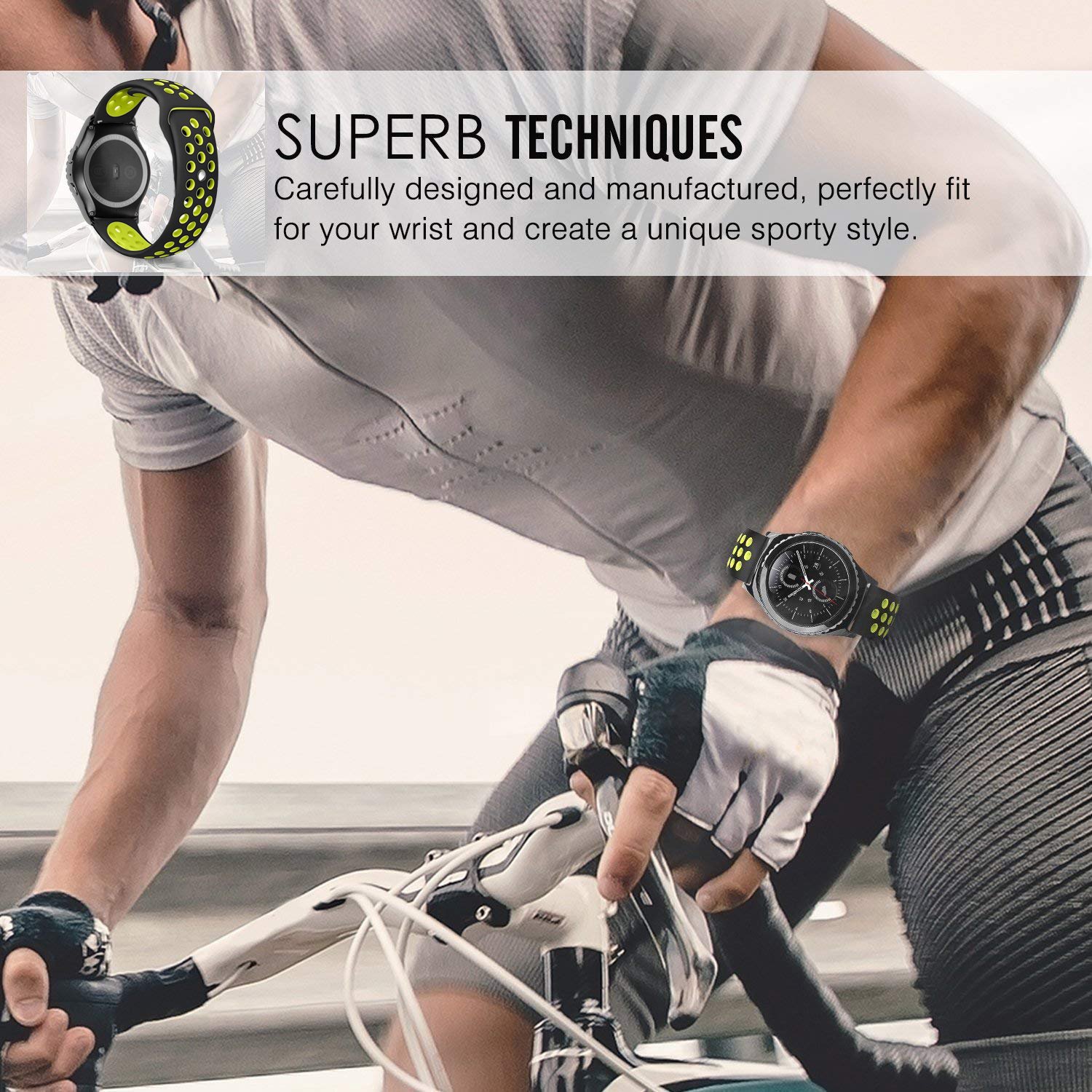 20mm Silicone Watch Band Quick Release Breathable, iBazal Silicone Replacement for Samsung Gear Sport/ Samsung Gear S2 Classic/ Huawei Watch 2 20mm/ Fossil Q Control Smart Watch 20mm(Black/Yellow)