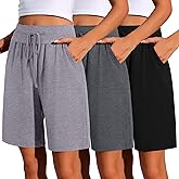 Neer 3 Pack Bermuda Shorts for Women Wide Leg High Waisted Drawstring Gym Shorts with Pocket