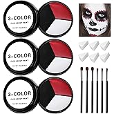 EBaokuup 3 Set Black White Red Face body Paint,3 Colors Clown Makeup Kit with Sponge and Brush,Joker Face Body Paint for Halloween Cosplay,Special Effect Makeup and Costume-Themed Party