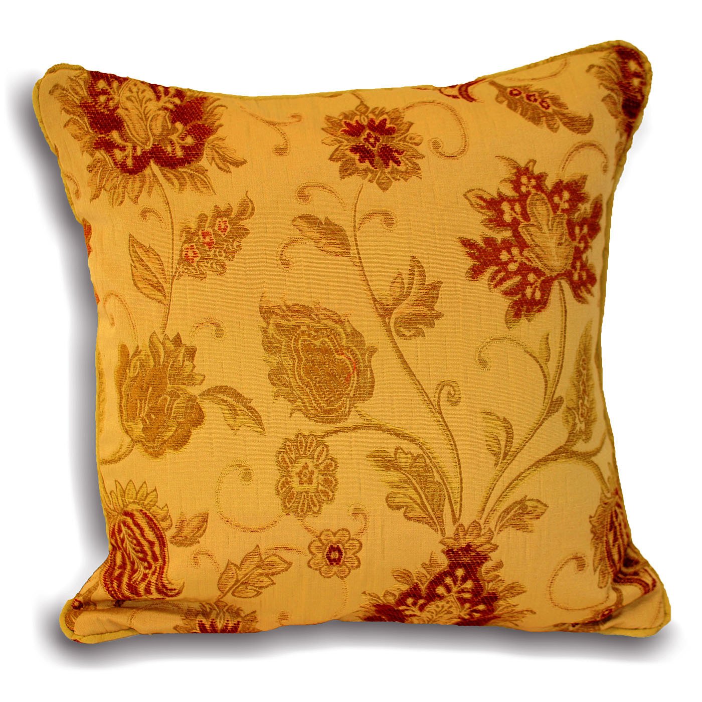 Riva Paoletti Zurich Cushion Cover - Decorative Floral Jacquard Design - Piped Edges - Reversible - 100% Polyester - 45 x 45cm (18" x 18" inches) - Designed in the UK - Gold Yellow โ image 1