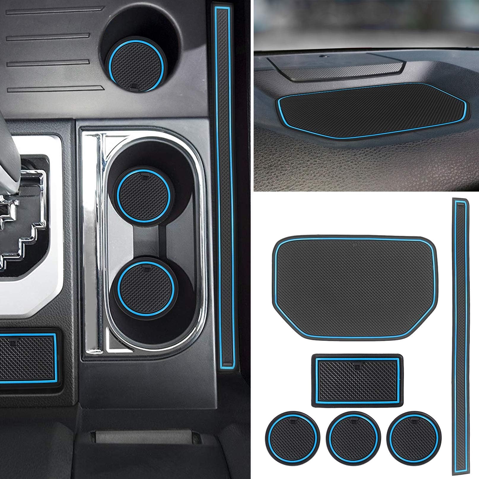 MARCHFA Door Liner Cup Holder Interior Mats Custom Fit for Toyota Tundra 2014-2021, Door Accessories Cup Holder Inserts (24 PCS Blue)