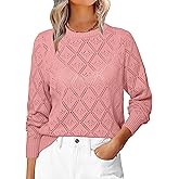 Simplee Womens Fall Sweaters 2025 Casual Long Sleeve Crochet Knit Crewneck Hollow Out Lightweight Soft Pullover Sweater Tops