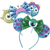 FACHPINT Blue Sequin Sully Ears Headband - Mini Mouse Ears For Kids & Adults, Theme Park Accessory-805205