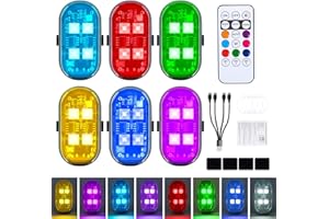 BUKNIKIS 4PCS Wireless LED Lights with Remote Control, Upgraded 4LEDs 8 Colors, Interior Underglow Anti Collision Warning Strobe Light for Car Motorcycle Bike Drone Aircraft