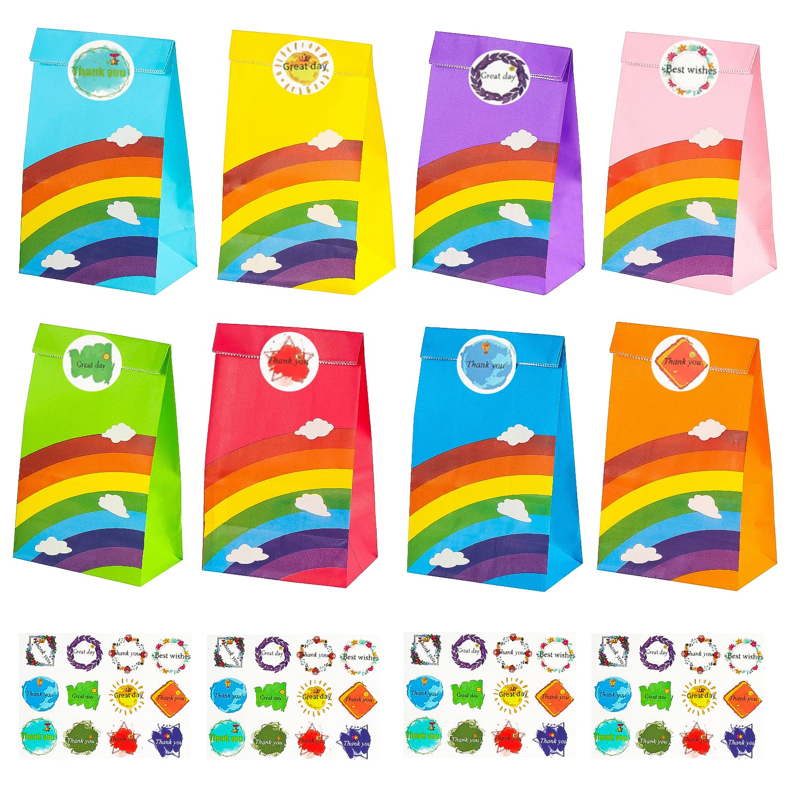 TOOELMON Rainbow Paper Gift Bags - 40pcs Candy Treat Bags for Kids' Birthday, Picnic & Wedding Parties (130 * 80 * 240mm)