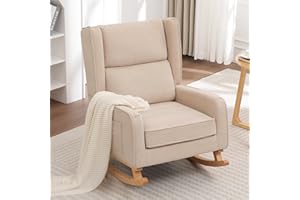 HCHAIRH Nursery Rocking Chairs, Rocking Chair Nursery for Mom Nursery Rocker with High Backrest and Solid Wood Legs, Modern Wingback Accent Chair for Reading Living Room Bedroom, Khaki