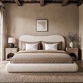 RECCI AirFrame King Upholstered Bed Frame with Camelback Curved Headboard | Camelback Curved Headboard, 360&deg; Soft Foam Surround, Low Profile Cloud Bed Frame, No Box Spring Required, Easy Assembly