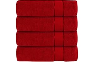 CRAFTBERRY Luxury Bath Towels| 100% Cotton| Ultra Soft, Plush, Thick, Fluffy, Highly Absorbent, Quick Dry| Home, Gym, Pool, Hotel, Shower | Large Towel Set for Bathroom| Set of 4| 27 x 54| Red