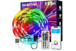 DAYBETTER LED Strip Lights 100ft, Smart Lighting with App Remote Control, RGB LED Lights for Bedroom, Music Sync Color Changing for Room Home Decor Party (1 Roll)