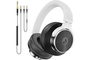 RUMOON DJ Headphones Over Ear Headphones Studio Monitor & Mixing DJ Stereo Headsets with 50mm Neodymium Drivers and 1/4 to 3.5mm Jack for AMP Computer Recording Podcast Keyboard Guitar Laptop (White)