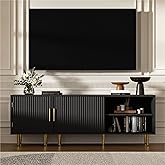 Housoul Modern TV Stand for 55/60/65 inch TV, Small Entertainment Center with Adjustable Shelf, Gold Legs for Living Room, Bedroom, Black