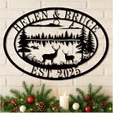 Personalized Oval Deer Metal Cabin Sign, Custom Family Name Signs, Custom Metal Signs Outdoor, Cabin Decor, Personalized Christmas Gifts